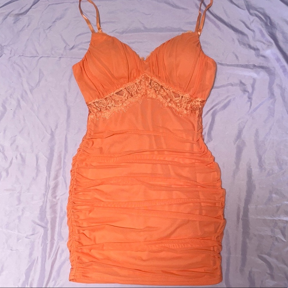 Ruched Coral Mini Dress